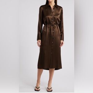 Rails NEW $268 ANINA BUTTON UP SATIN Maxi SHIRTDRESS M DARK MOSS - CURRENT